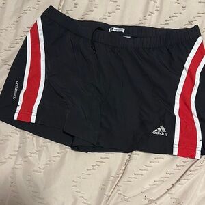 adidas Black Athletic Shorts with Red and White Stripes